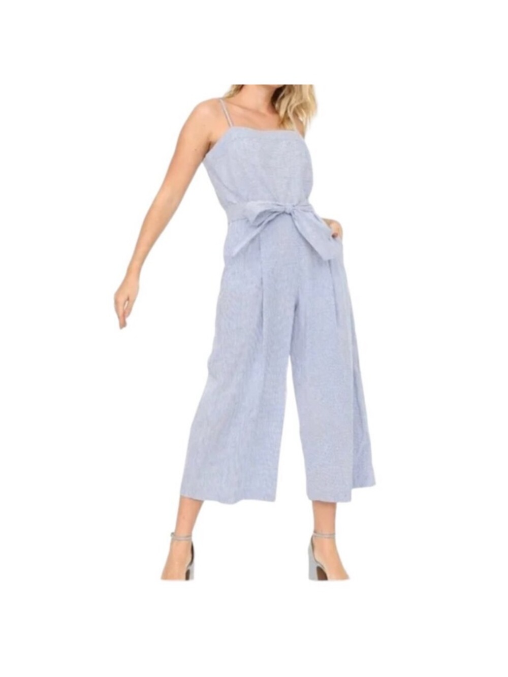 Banana Republic Light Blue Striped Jumpsuit Cropped Leg With Tie 6T Tall